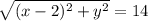 \sqrt{(x - 2)^2 + y^2} = 14