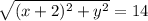 \sqrt{(x + 2)^2 + y^2} = 14