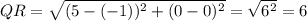 QR=\sqrt{(5-(-1))^2+(0-0)^2}=\sqrt{6^2}=6