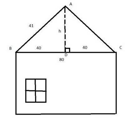 The gable end of the roof shown is divided in half by a vertical brace. Find the distance h (in ft)