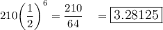 210\bigg(\dfrac{1}{2}\bigg)^6=\dfrac{210}{64}\quad =\large\boxed{3.28125}