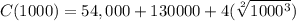 C(1000) = 54,000 + 130000 + 4( \sqrt[2]{1000^3} )