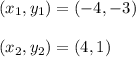 (x_1, y_1) = (-4,-3) \\\\(x_2, y_2) = (4,1) \\\\