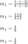 m_1 = \frac{1 -(-3) }{4 -(-4)}  \\\\m_1 = \frac{1 + 3 }{4 + 4}  \\\\m_1 = \frac{4 }{8}  \\\\m_1 = \frac{1 }{2}  \\\\