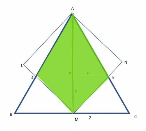 $ABC$ is an equilateral triangle with side length 4. $M$ is the midpoint of $\overline{BC}$, and $\o