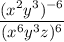 \displaystyle \frac{(x^2 y^3)^{-6}}{(x^6 y^3 z)^6 }