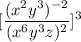 \displaystyle[\frac{(x^2 y^3)^{-2}}{(x^6 y^3 z)^2 } ]^3