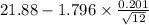 21.88-1.796 \times {\frac{0.201}{\sqrt{12} } }