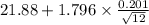 21.88+1.796 \times {\frac{0.201}{\sqrt{12} } }