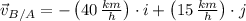 \vec v_{B/A} = -\left(40\,\frac{km}{h} \right)\cdot i + \left(15\,\frac{km}{h} \right)\cdot j