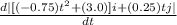 \frac{d| [(-0.75)t^{2} + (3.0)] i + (0.25)t j|}{dt}