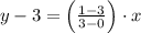 y -3 = \left(\frac{1-3}{3-0} \right)\cdot x