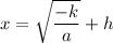 x=\sqrt{\dfrac{-k}{a}}+h