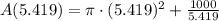 A(5.419) = \pi\cdot (5.419)^{2} + \frac{1000}{5.419}