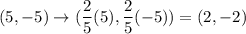 (5,-5)\to (\dfrac{2}{5}(5),\dfrac{2}{5}(-5))=(2,-2)