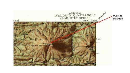 Map of Waldron, AR: The rings of bedrock in this region are composed of alternating layers of mudsto