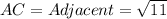 AC = Adjacent = \sqrt{11}