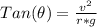 Tan (\theta ) =  \frac{v^2}{ r  * g }