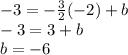 -3=-\frac{3}{2}(-2)+b\\ -3=3+b\\b=-6