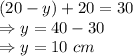 (20-y)+20 =30\\\Rightarrow y = 40-30\\\Rightarrow y = 10\ cm