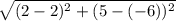 \sqrt{(2-2)^2+(5-(-6))^2}