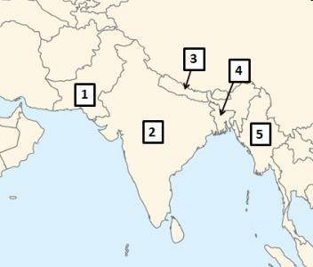 On the map above, country 1 is  and country 2 is . A. Pakistan . . . India B. India . . . China C. B