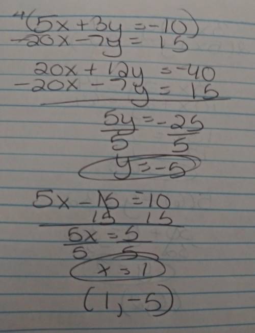Using the linear combination method, what is the solution to the system of linear equations 5 x + 3
