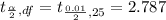 t_{\frac{\alpha}{2} ,df } =  t_{\frac{0.01 }{2} ,25} =  2.787