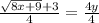 \frac{\sqrt{8x+9}+3}{4}= \frac{4y}{4}