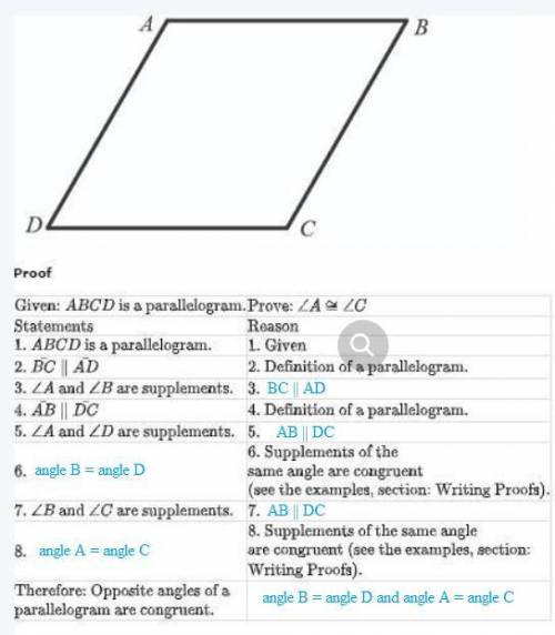 In the next three questions, complete the proof of Theorem 31 (Opposite angles of a parallelogram ar