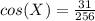 cos(X) = \frac{31}{256}