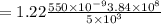 =1.22 \frac{550 \times 10^{-9} 3.84 \times 10^{8}}{5 \times 10^{3}}