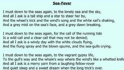 Summary of the poem sea fever
