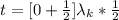 t =  [ 0  +  \frac{1}{2} ] \lambda _k  *  \frac{1}{2}