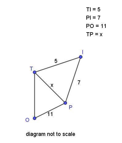 Suppose triangle TIP and triangle TOP are isosceles triangles. Also suppose that TI=5, PI=7, and PO=