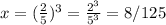 x=(\frac{2}{5})^3=\frac{2^3}{5^3}=8/125
