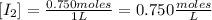[I_{2} ]=\frac{0.750 moles}{1 L} =0.750 \frac{moles}{L}