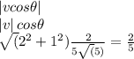 \left | vcos\theta \right |\\\left | v \right |cos\theta\\\sqrt(2^2+1^2)\frac{2}{5\sqrt(5)} = \frac{2}{5}