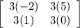 \left[\begin{array}{ccc}3(-2)&3(5)\\3(1)&3(0)\\\end{array}\right]