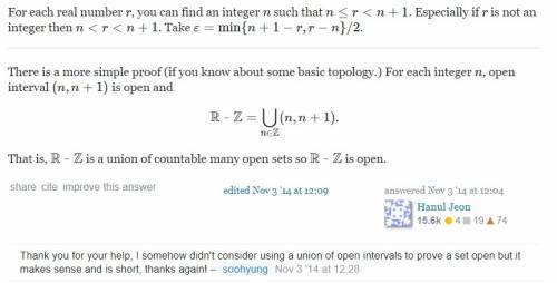 Is r-z(real numbers - integers) an open topology?