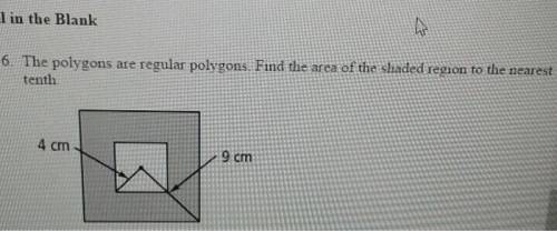 The polygons are regular polygons. Find the area of the shaded region to the nearest tenth.
