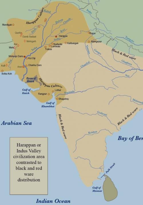 Identify the location of the Harappan civilization on this map of the Indian subcontinent.