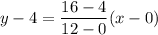 y - 4 = \dfrac{16 - 4}{12 - 0}(x - 0)