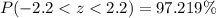 P ( -2.2 <  z <  2.2) =  97.219 \%
