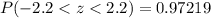 P ( -2.2 <  z <  2.2) =  0.97219
