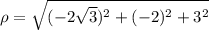 \rho = \sqrt{(-2\sqrt{3} )^{2}+(-2)^{2}+3^{2}}