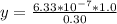y =  \frac{6.33*10^{-7} * 1.0}{ 0.30}