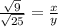 \frac{\sqrt{9}}{\sqrt{25}} = \frac{x}{y}