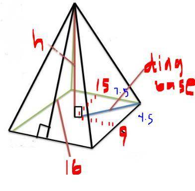 OABCD is a pyramid with a rectangular base of sides 15cm by 9cm.Given that the slant height OQ is 16