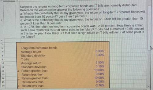 suppose the returns on long term corporate bonds and T-bills are normally distributed. Based on the